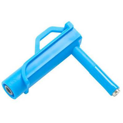 Blue tap of a fuel or oil dispenser, without brand markings.
