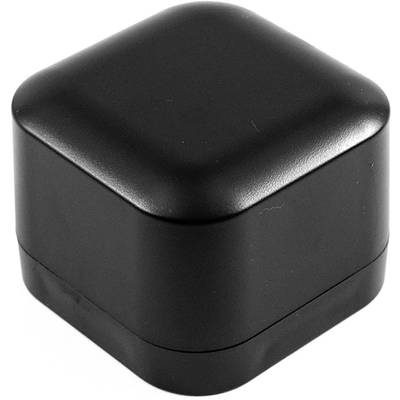A black, square ring box in a closed state.