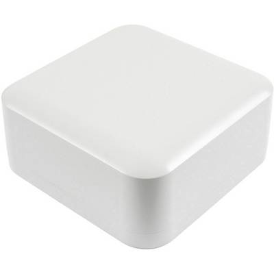 A square, white plastic enclosure with rounded edges, potentially suitable for electronics, on a white background.