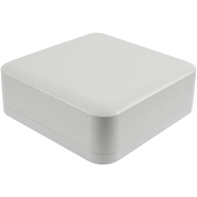 A white, square device with rounded corners, possibly a router or similar electronic box.
