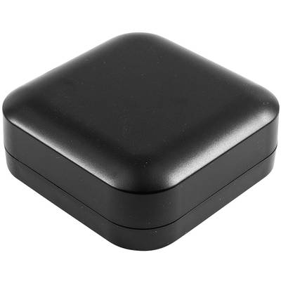 A black, square jewellery box with rounded corners.