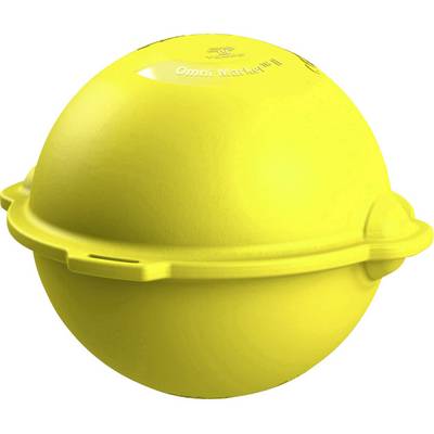 Yellow, dome-shaped magnetic marker for locating and marking underground cables and pipes in the ground.