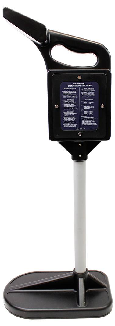 'Silencio' vacuum cleaner standing upright on a dark base. The controls are located at the top of the handle.