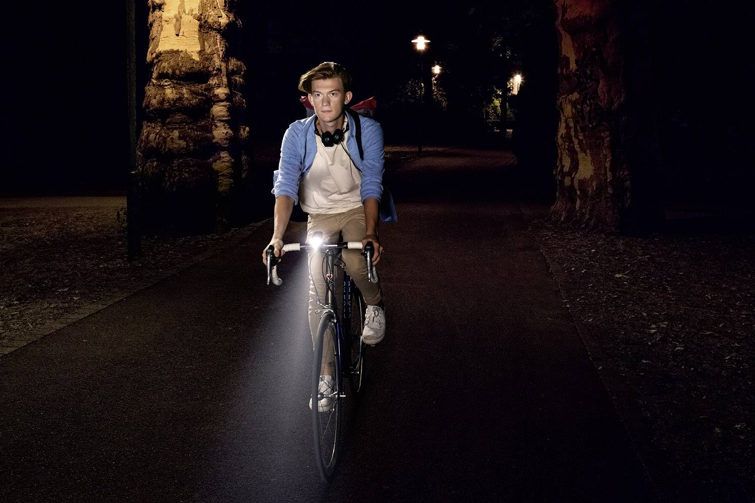 A black device with LED light, showing a two-stage battery indicator. The text on the left reads 'Two-Stage Battery Indicator'.