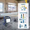 'Construction site with construction floodlight in the foreground. Infographic shows: Colour rendering index (CRI) over 80, daylight white colour temperature, IP54 protection class.'