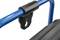 Blue handle with a black plastic grip attached to a blue steel tube frame.
