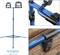 'Mounting stand, item no. 1600-0315, not included'. A blue stand with two lights, placed on a wooden floor.