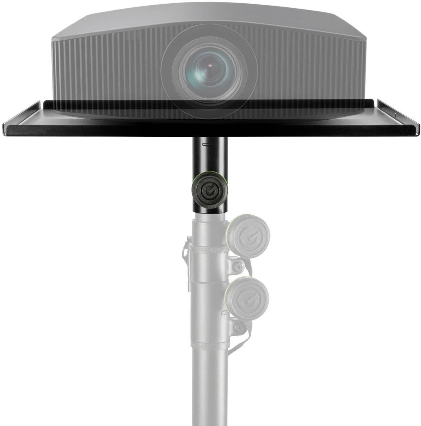Projector on an adjustable stand, suitable for presentations and home cinema applications.