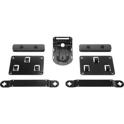 Image of black metal brackets and plates in various shapes and sizes, likely for mounting hardware.