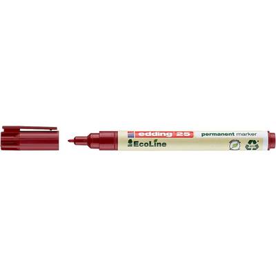 A red Edding 25 permanent marker with a removable cap, which is labelled as environmentally friendly and recyclable.