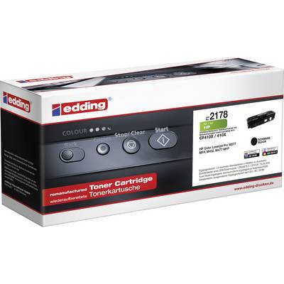 Packaging of a regenerated Edding toner cartridge, black, compatible with HP Color LaserJet Pro printers, Model 2178.