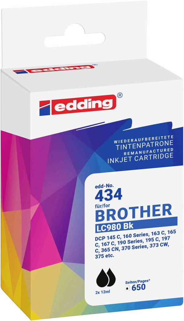 Edding Ink cartridge replaced Brother LC980BK Doppelpack Compatible Pack of 2 Black EDD-434 18-434