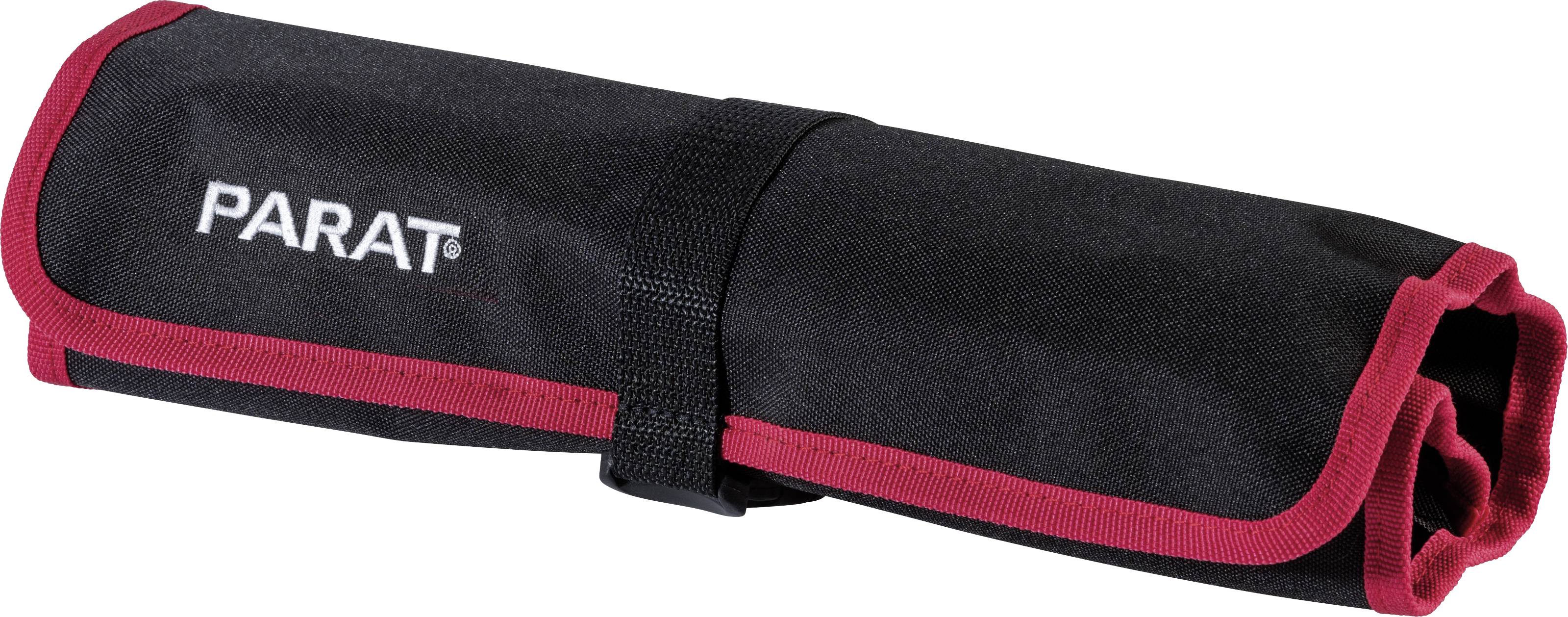 Black tool bag with a red border, rolled up, with the inscription 'PARAT' on the front.