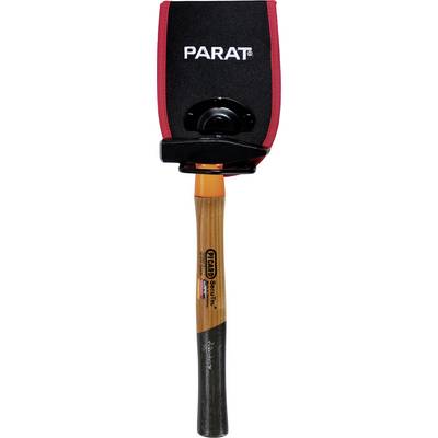 A hammer in a black holder with a red border, with 'PARAT' written on it. The hammer has a wooden handle and an orange accent.