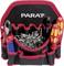 Tool bag with screwdrivers, pliers, pens and nails, black and red. 'Parat' brand printed.
