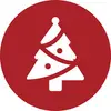 White Christmas tree icon on a red circle background.