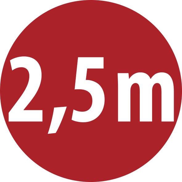 Red circular sign with white text '2,5m', indicating a 2.5-meter limit or restriction.