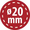 Red circular label showing 'ø20 mm' in white, indicating a 20 millimeter diameter.