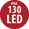 Red circular sign reading 'MAX. 130 LED' in white text.