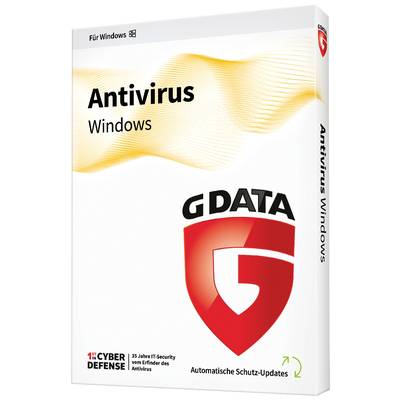 G Data Antivirus Software packaging for Windows. White background with red logo and text 'Antivirus Windows'. Automatic protection updates.