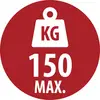 Red circular sign with a weight icon labeled 'KG' and text '150 MAX.', indicating a 150-kilogram maximum load limit.