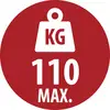 Red circular weight limit sign showing a 110 kg maximum load icon and text.<br>