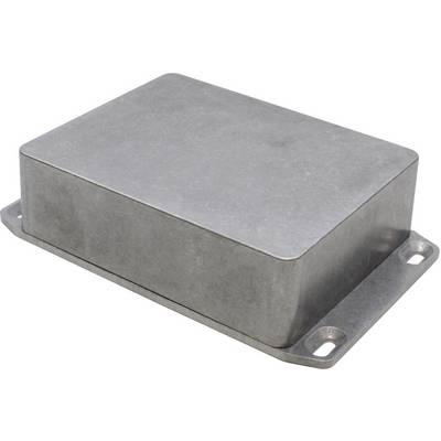 Metal enclosure with a rectangular base and chamfered corners, suitable for protecting electronic components.