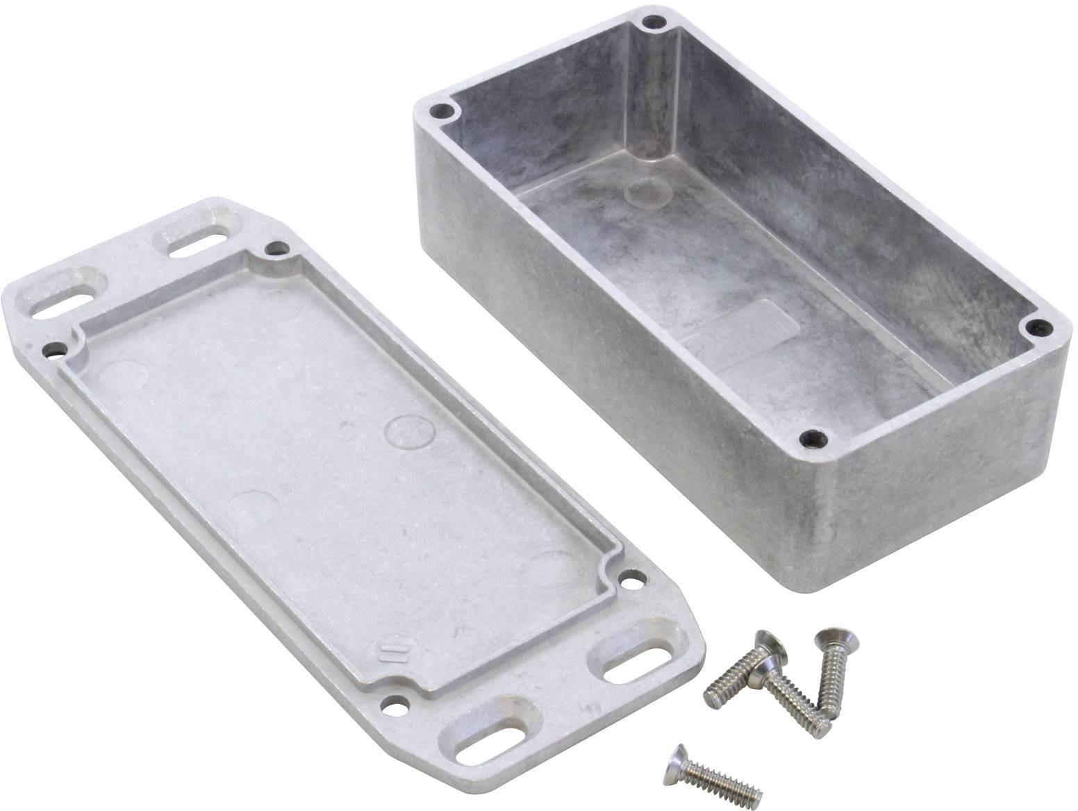 Aluminium enclosure with removable lid and four screws, demonstrating potential mounting and protective applications for electronic components.
