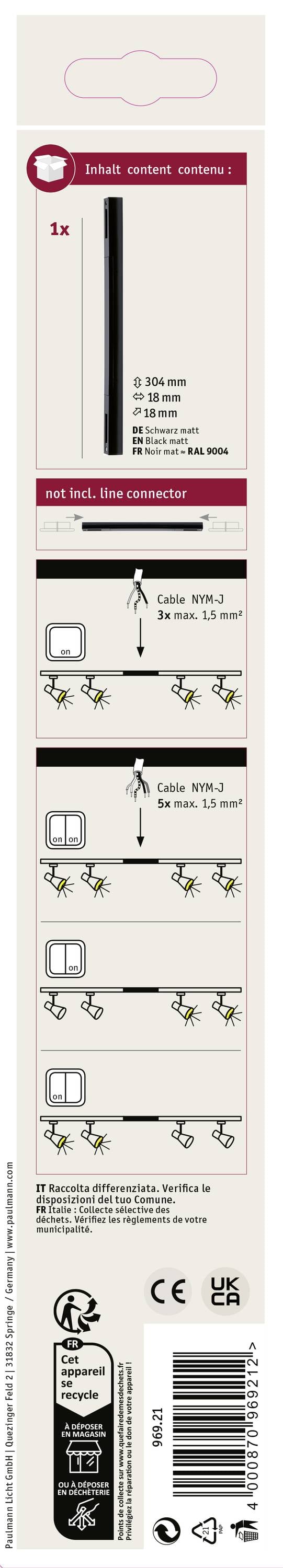 'Smart Waste Sensor 1' Device Description: Sensor measures the fill level of waste containers. Battery-operated, dimensions: 30.8x5.8x5.8 cm, weight: 290 g. Installation steps illustrated.