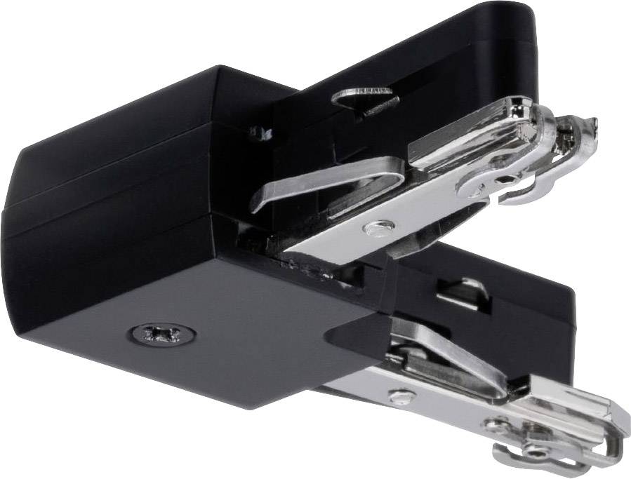 'A black furniture hinge mechanism with a metal arm, mounted for opening and closing cabinet doors.'