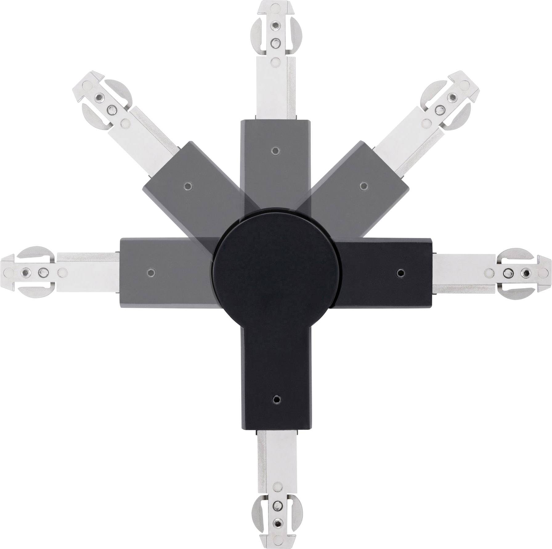 A six-pointed, star-shaped tool with adjustable metal arms, suitable for measuring lengths or angles.