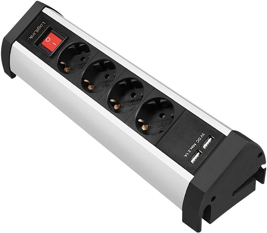 LogiLink LPS236U Power strip (+ switch) Black, Silver PG connector