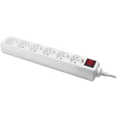 White multi-socket extension with five sockets and an on/off switch on the right side.