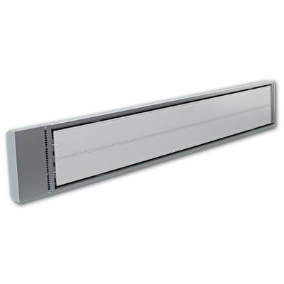 A white-grey heating element in a rectangular shape, typically used for ceiling mounting in interior spaces.