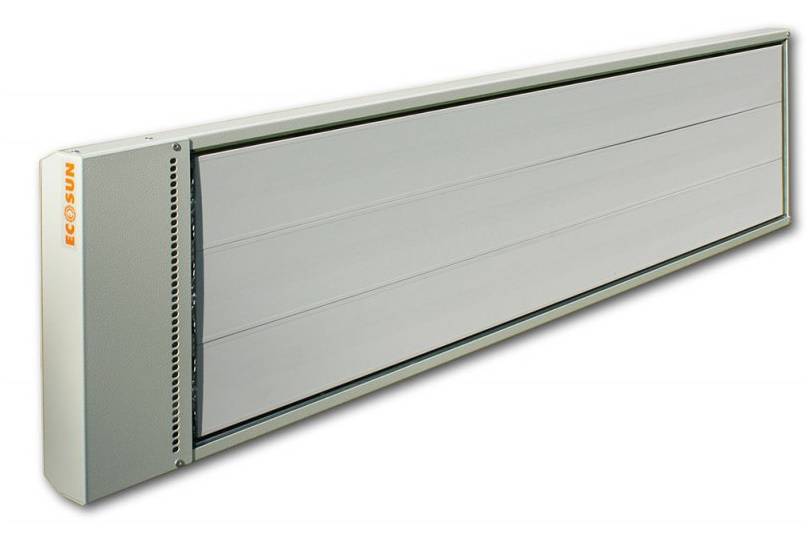 A rectangular, wall-mounted infrared panel heater with the inscription 'ECO SUN' on the left side.