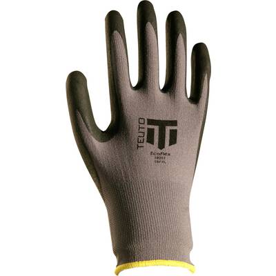 A grey and black work glove showing its front side. The glove features the brand name 'Teuto Ecoflex' and is labeled size 10/XL.