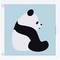 A stylised panda sits on a pale blue background, simply and minimally portrayed.