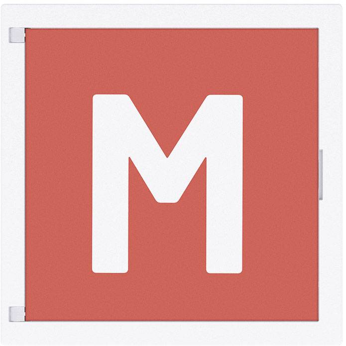 A red sign with a white letter 'M'.