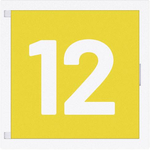 Yellow sign with the white number '12' in the centre.