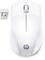 White wireless mouse with USB dongle. Oval design with grey scroll wheel and HP logo on the front. Suitable for laptops and computers.