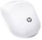 White wireless computer mouse with ergonomic design and HP logo, suitable for use with computers or laptops.