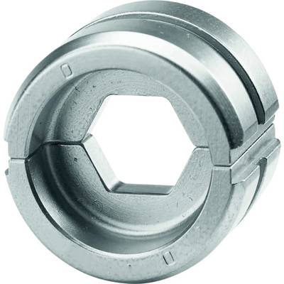 A metallic, hexagonal bolt head lock with a split ring design, used for securing bolts and providing additional grip and support.