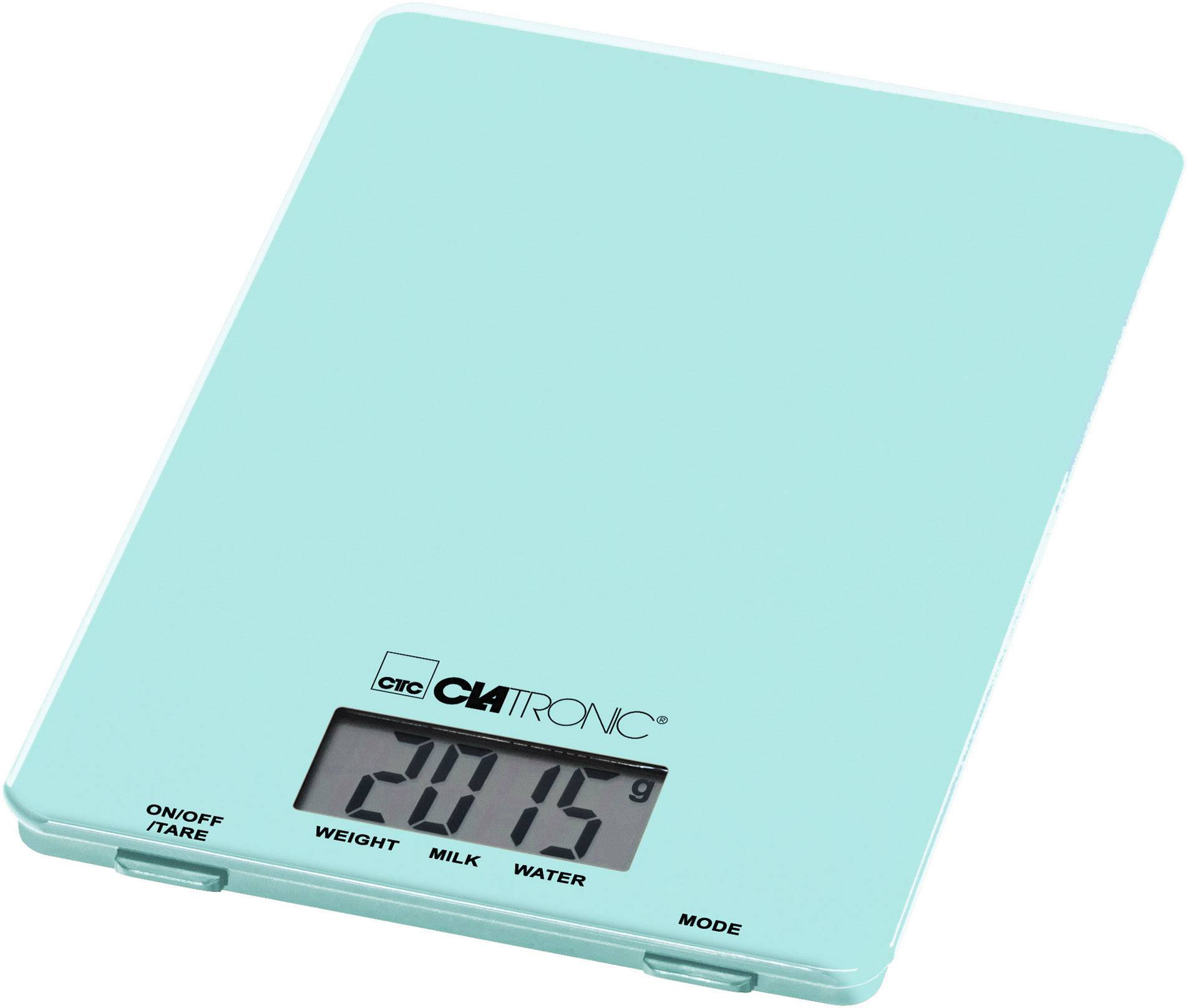 Electronic kitchen scales in turquoise show a weight of 20.15 grams.