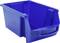 A blue plastic storage container with an open lid and handle, suitable for organising and storing items.