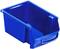 A blue, open plastic storage container with an ergonomic handle, suitable for storing and organising small items.