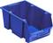 Blue plastic storage box with an open front section and handle for easy access and transportation of items.