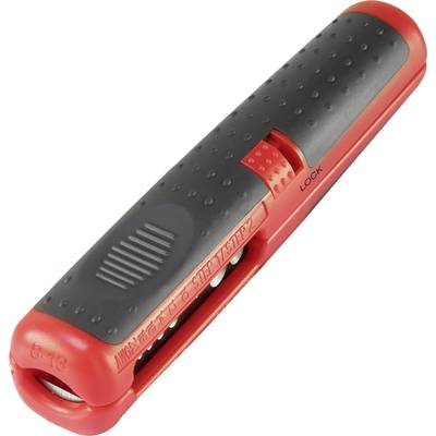 Red and grey knife sharpener, compact with two grinding stages. Suitable for smaller kitchen knives.