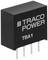Electronic component with labelling 'TRACO POWER TBA1', showing a square component with four metal terminals at the bottom.