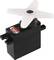 A small, black servo motor with a white cross arm on top, suitable for mechanical applications and robotics projects.