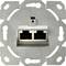 Two RJ45 network sockets in a metal mounting bracket, suitable for installation in a wall socket, marked with 'L' and 'R'.